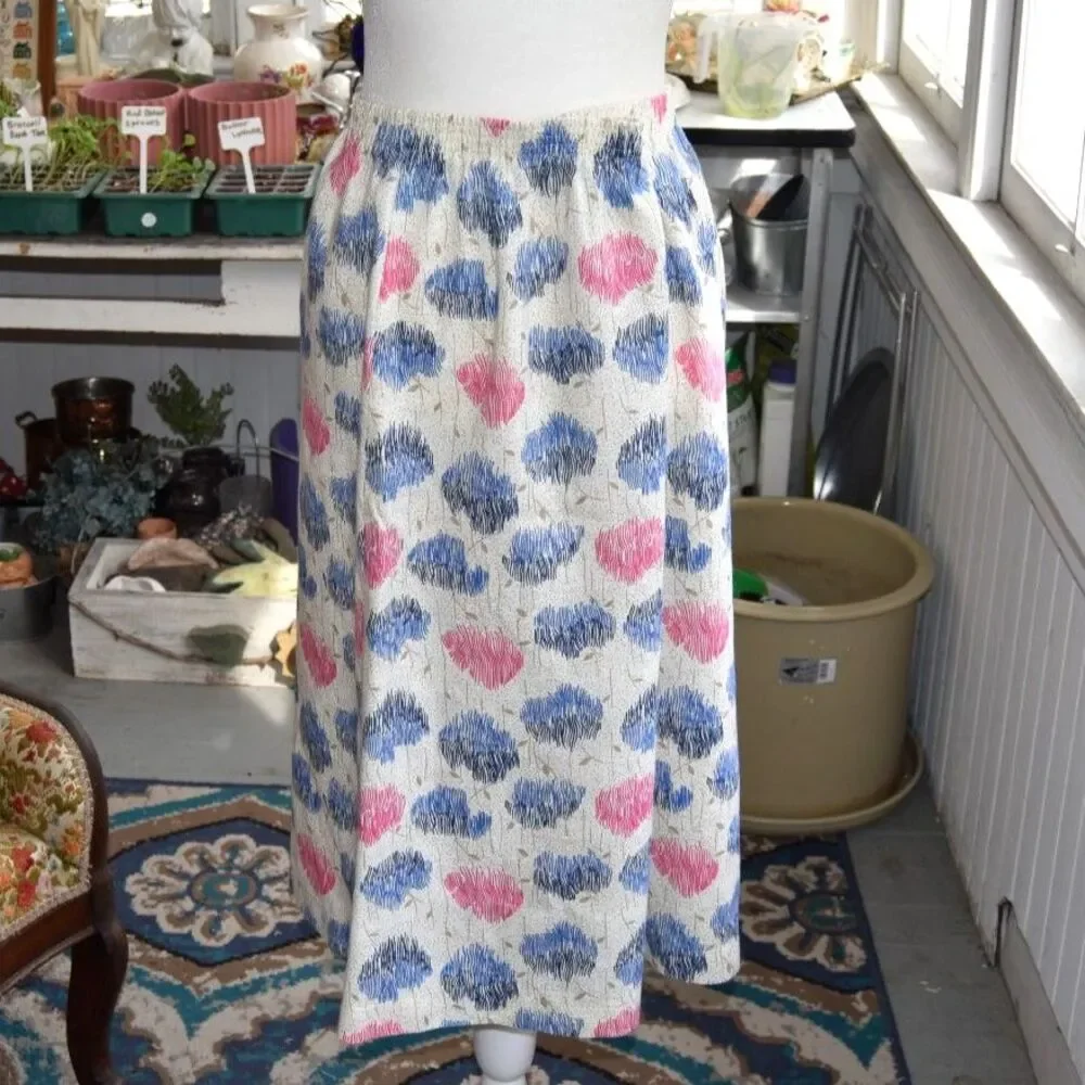 Vintage 80s 90s Central Station Floral Midi Skirt Elastic Waist Cottage L XL
